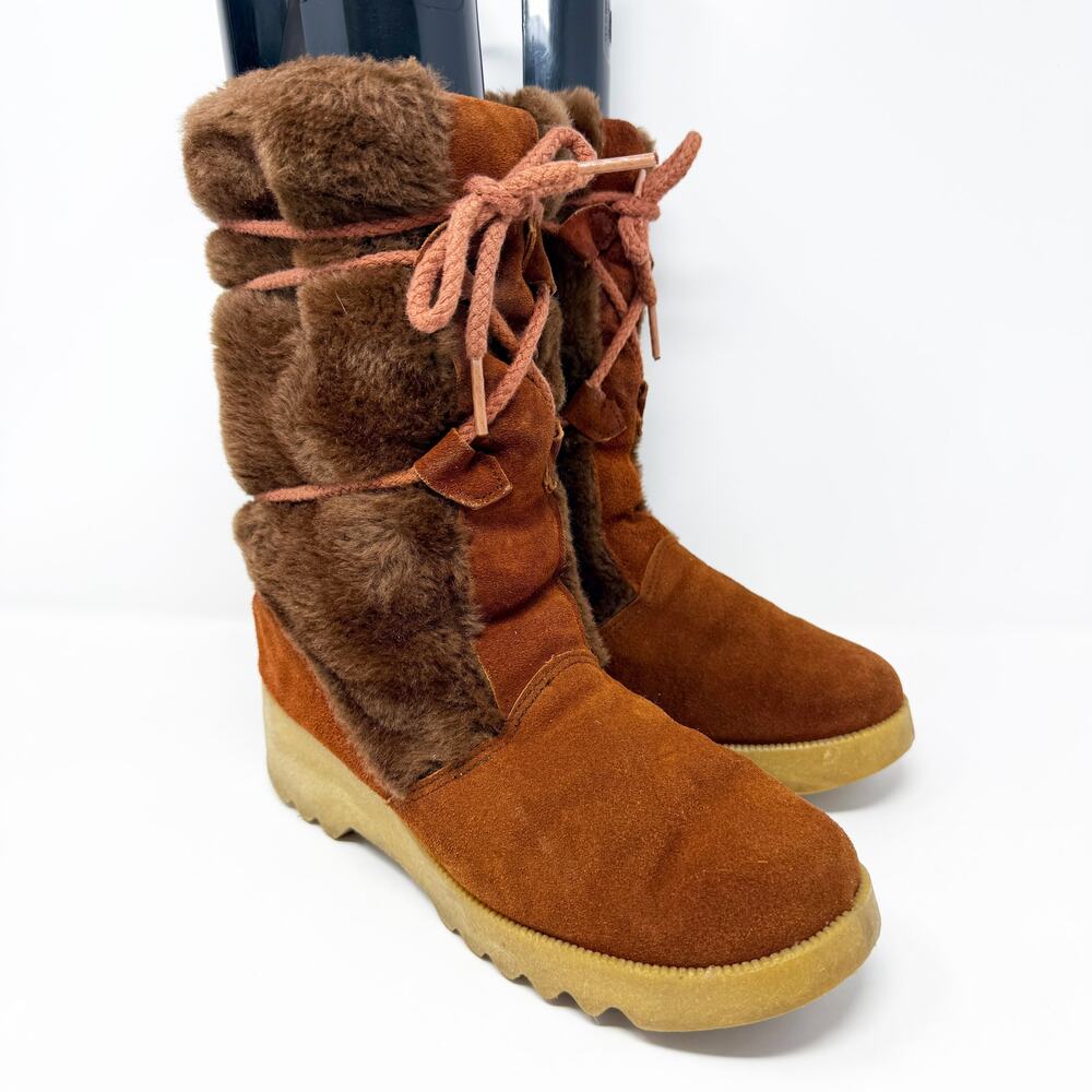 Vintage Brown Suede & Faux Fur Winter Boots Women's Size 10 EUC Made in USA
